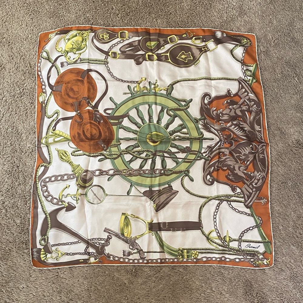 VTG 70’s Burmel Equestrian Silk Hand Rolled Made in Italy Scarf